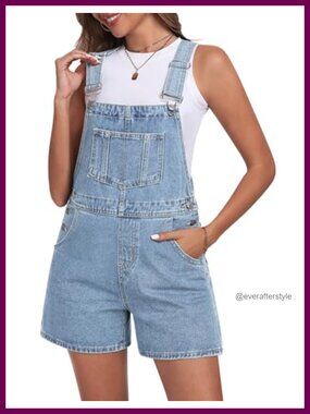 Denim Overall Shorts Adjustable Straps Bib Front Jean Shortalls